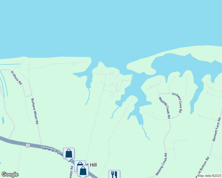 map of restaurants, bars, coffee shops, grocery stores, and more near 79 Marsh Pungo Road in Locust Hill