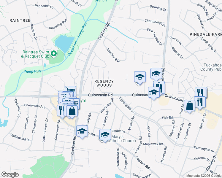 map of restaurants, bars, coffee shops, grocery stores, and more near 1505 Largo Road in Richmond