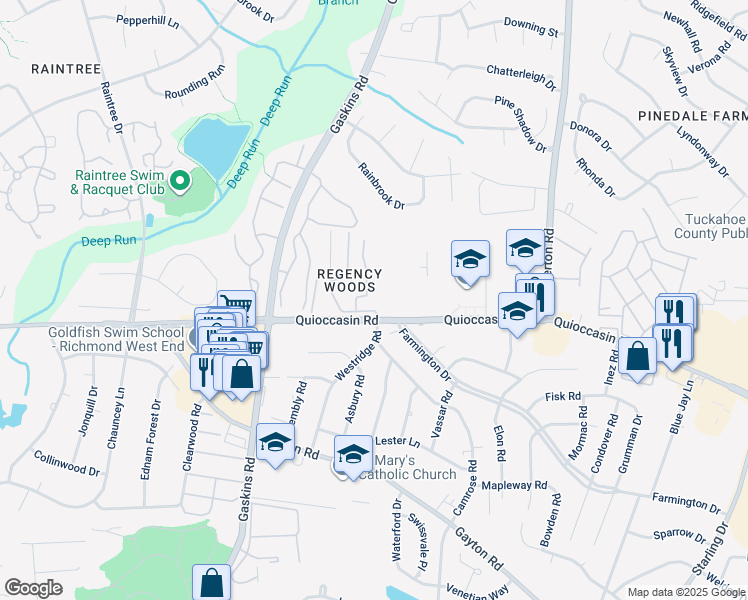 map of restaurants, bars, coffee shops, grocery stores, and more near 1505 Largo Road in Richmond