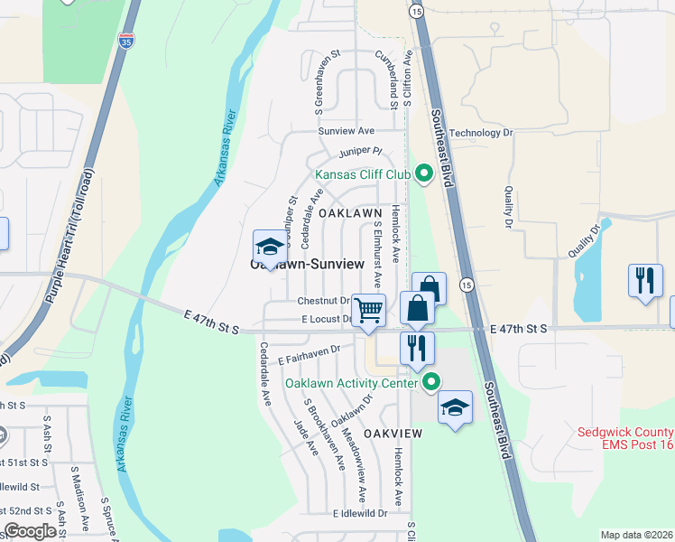 map of restaurants, bars, coffee shops, grocery stores, and more near 4600-4604 S Brookhaven St in Wichita