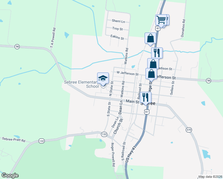 map of restaurants, bars, coffee shops, grocery stores, and more near 171 Webster Street in Sebree