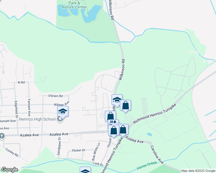 map of restaurants, bars, coffee shops, grocery stores, and more near 5745 Tivoli Circle in Richmond