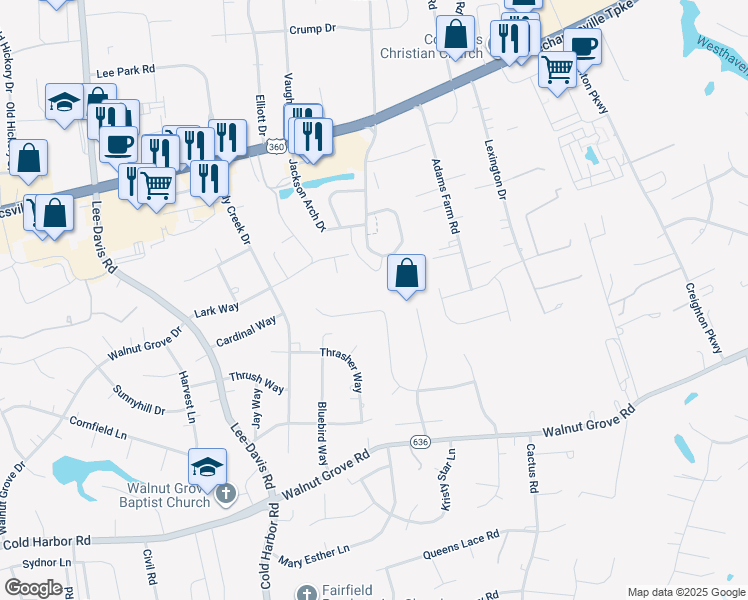 map of restaurants, bars, coffee shops, grocery stores, and more near 6408 Little Sorrel Drive in Mechanicsville