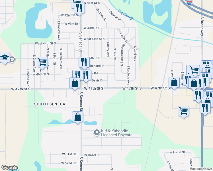 map of restaurants, bars, coffee shops, grocery stores, and more near in Wichita