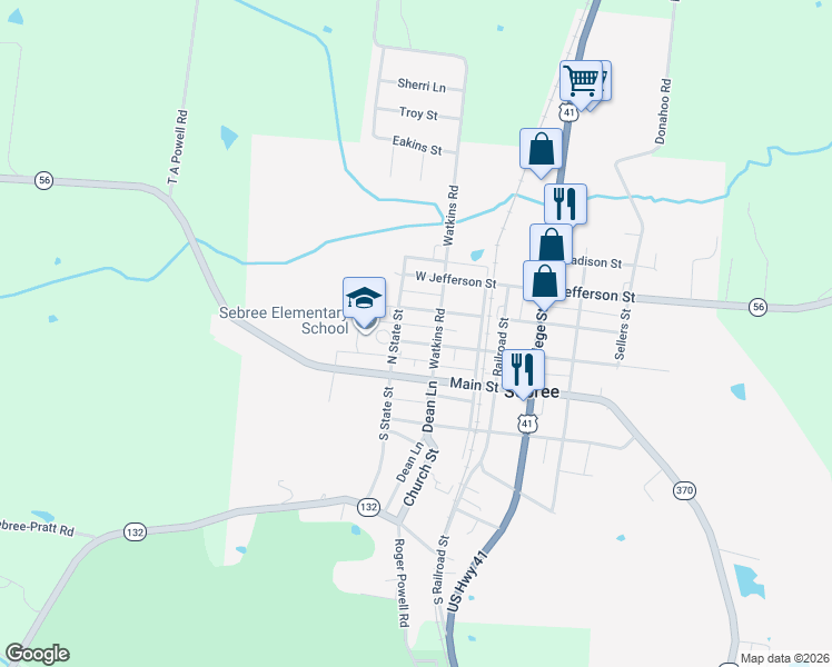 map of restaurants, bars, coffee shops, grocery stores, and more near 101-171 Webster St in Sebree
