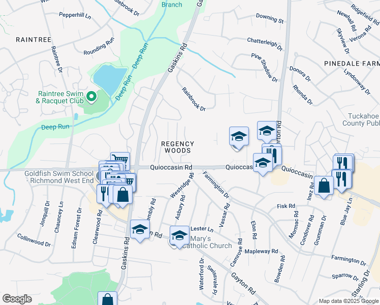 map of restaurants, bars, coffee shops, grocery stores, and more near 1507 Largo Road in Richmond
