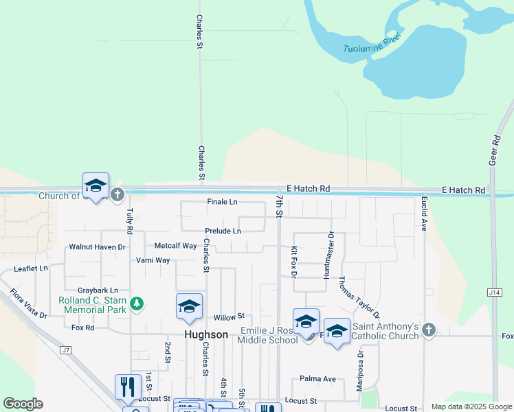 map of restaurants, bars, coffee shops, grocery stores, and more near 7217 Rhapsody Lane in Hughson