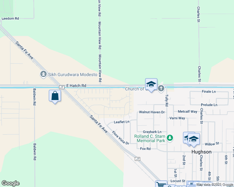 map of restaurants, bars, coffee shops, grocery stores, and more near 6324 East Hatch Road in Hughson