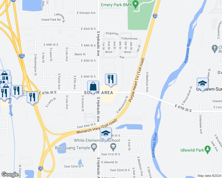 map of restaurants, bars, coffee shops, grocery stores, and more near in Wichita
