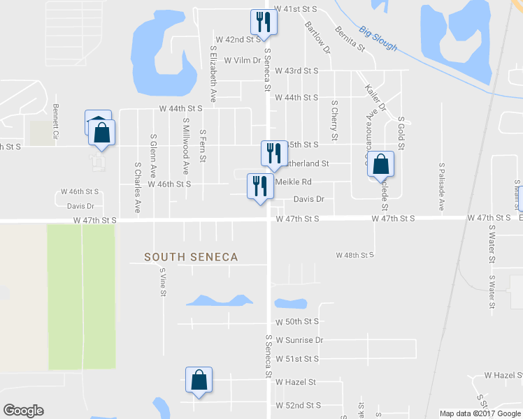 map of restaurants, bars, coffee shops, grocery stores, and more near 4747 South Seneca Street in Wichita