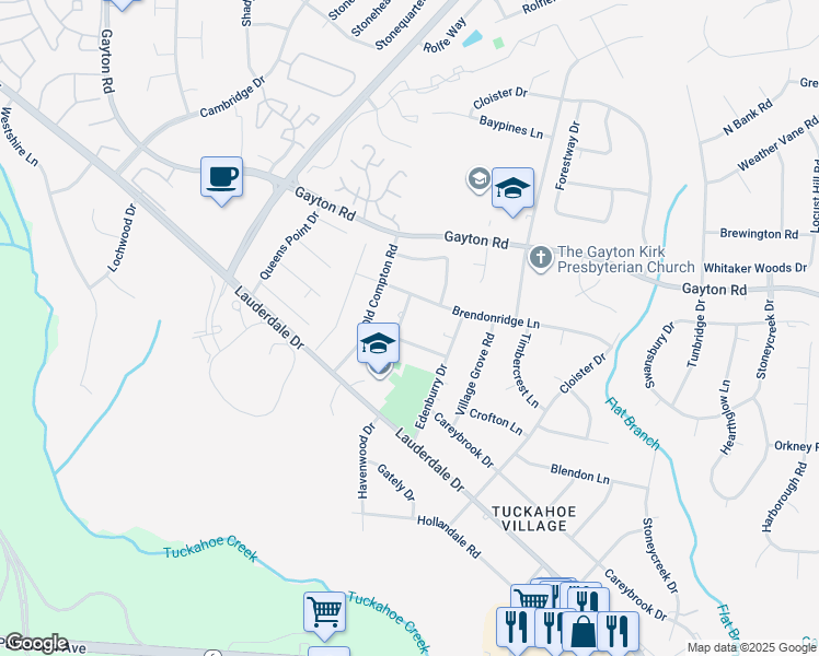 map of restaurants, bars, coffee shops, grocery stores, and more near 1503 Lothbury Lane in Richmond