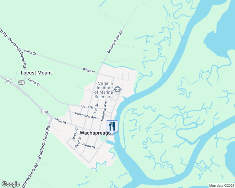 map of restaurants, bars, coffee shops, grocery stores, and more near 40 Atlantic Avenue in Wachapreague