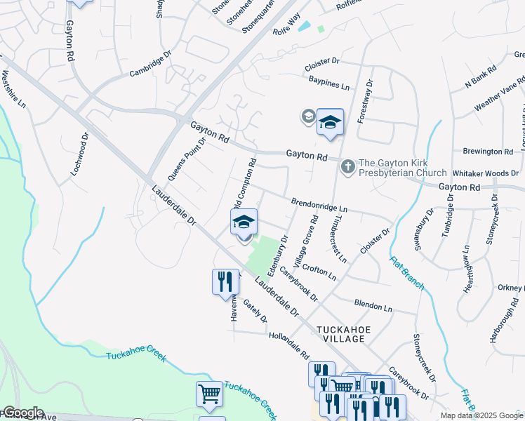 map of restaurants, bars, coffee shops, grocery stores, and more near 1503 Lothbury Lane in Richmond