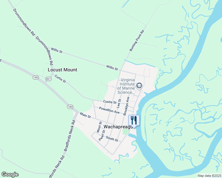 map of restaurants, bars, coffee shops, grocery stores, and more near 22354 Riverview Avenue in Melfa