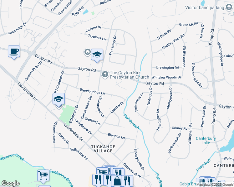 map of restaurants, bars, coffee shops, grocery stores, and more near 11408 Brendonridge Lane in Richmond