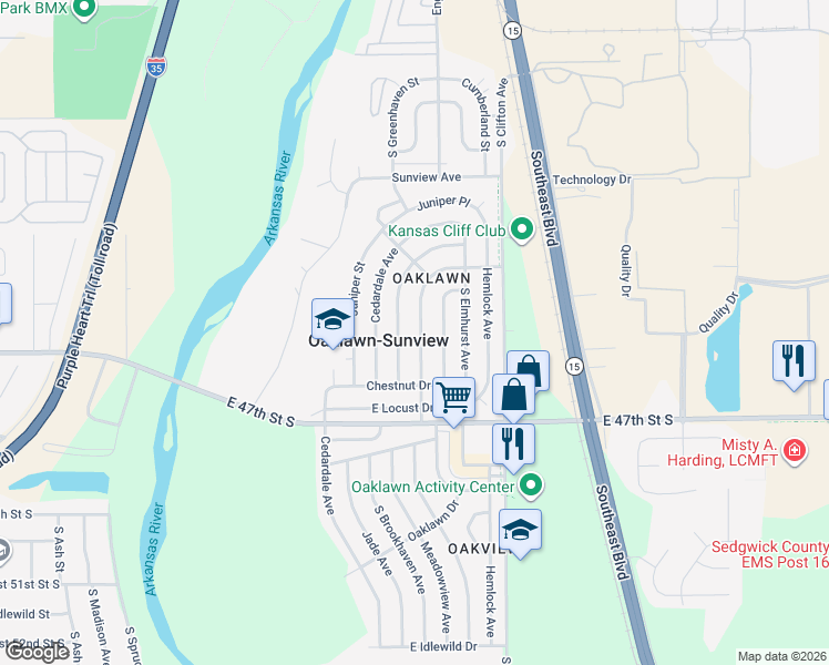 map of restaurants, bars, coffee shops, grocery stores, and more near 4600-4604 S Brookhaven St in Wichita