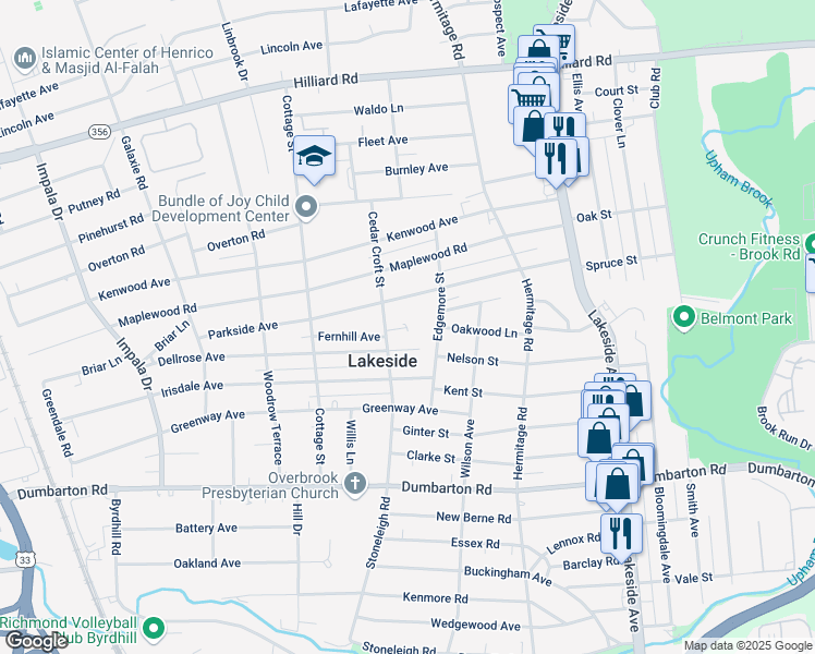 map of restaurants, bars, coffee shops, grocery stores, and more near 2507 Summit Court in Henrico