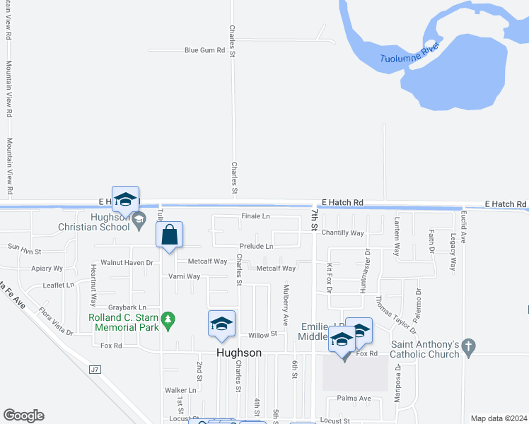 map of restaurants, bars, coffee shops, grocery stores, and more near 7109 Finale Lane in Hughson