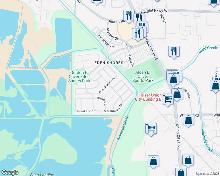 map of restaurants, bars, coffee shops, grocery stores, and more near 29028 Tern Place in Hayward