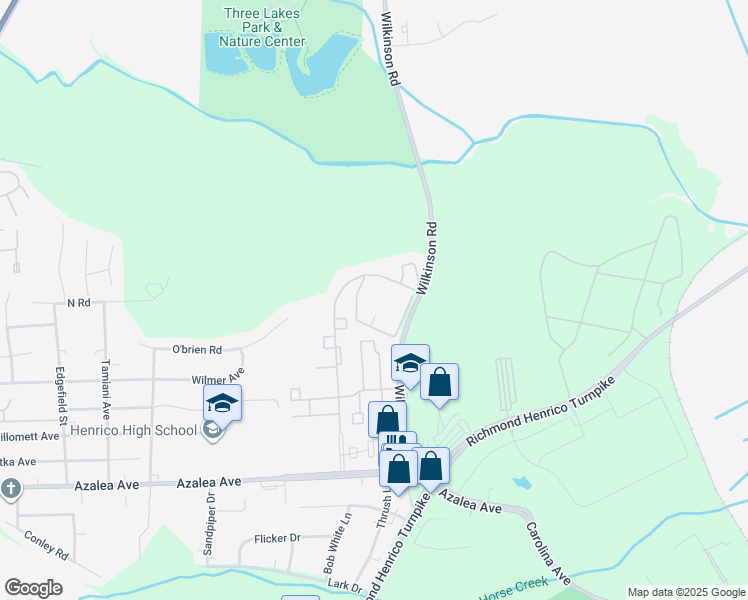map of restaurants, bars, coffee shops, grocery stores, and more near in Henrico County