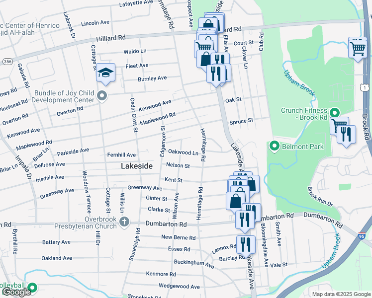 map of restaurants, bars, coffee shops, grocery stores, and more near 2213 Martin Avenue in Richmond