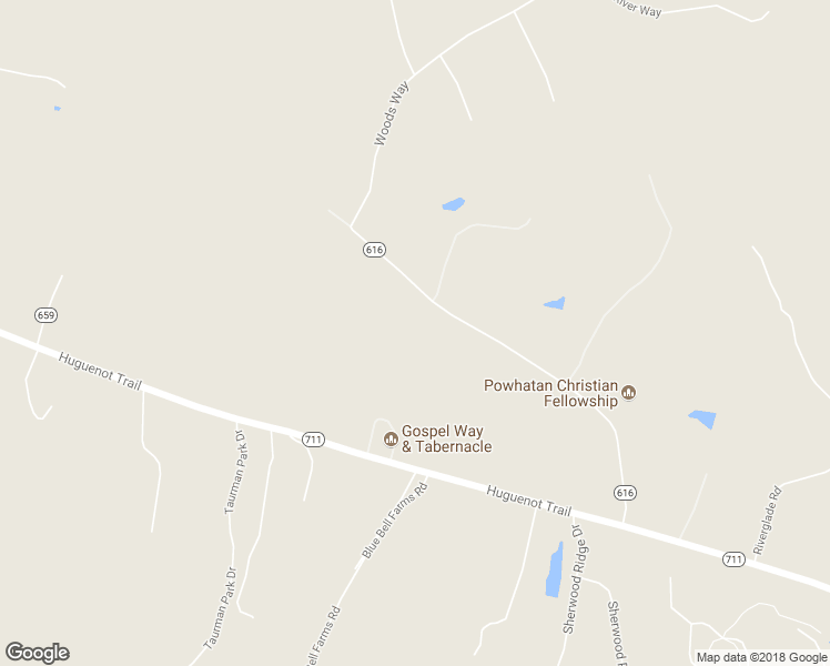 map of restaurants, bars, coffee shops, grocery stores, and more near 3345 Pleasants Road in Powhatan