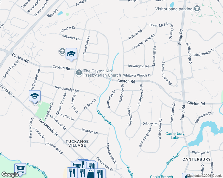 map of restaurants, bars, coffee shops, grocery stores, and more near 10907 Gayton Road in Richmond