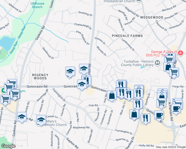map of restaurants, bars, coffee shops, grocery stores, and more near 79 Dehaven Drive in Richmond