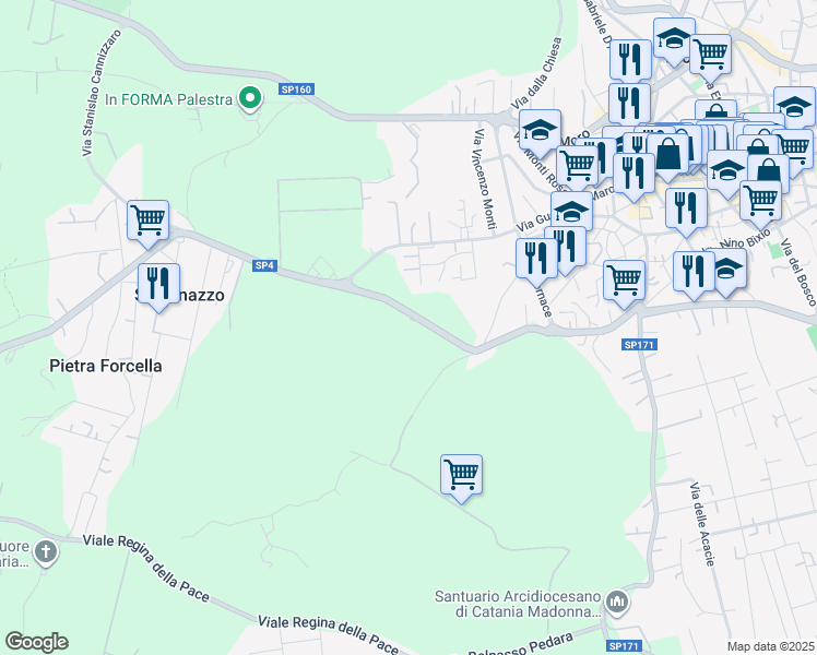 map of restaurants, bars, coffee shops, grocery stores, and more near 109 Via Cristoforo Colombo in Nicolosi