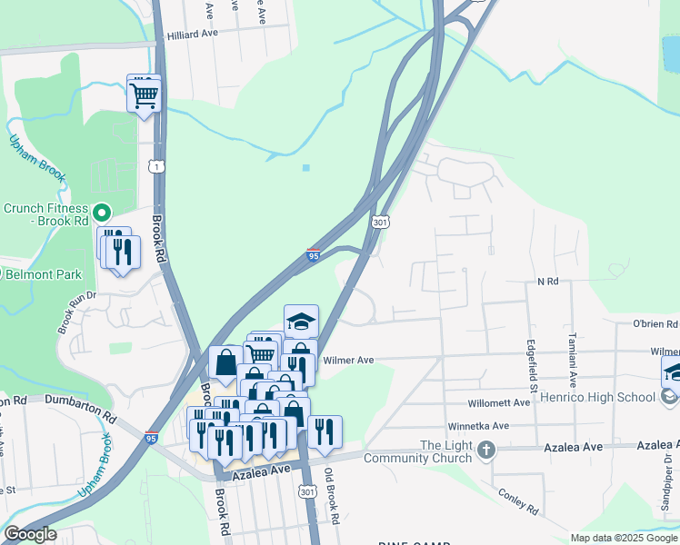 map of restaurants, bars, coffee shops, grocery stores, and more near 5602 Chamberlayne Rd in Richmond