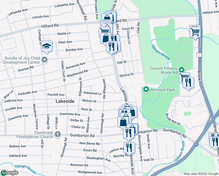 map of restaurants, bars, coffee shops, grocery stores, and more near 2121 Madison Lane in Richmond