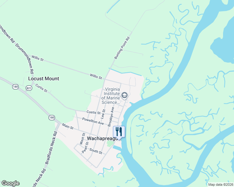 map of restaurants, bars, coffee shops, grocery stores, and more near Liberty Street in Melfa