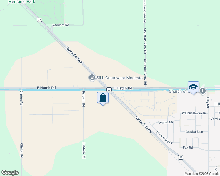 map of restaurants, bars, coffee shops, grocery stores, and more near 6304 East Hatch Road in Hughson