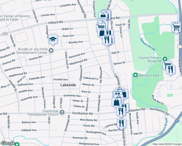 map of restaurants, bars, coffee shops, grocery stores, and more near 2221 Martin Avenue in Richmond