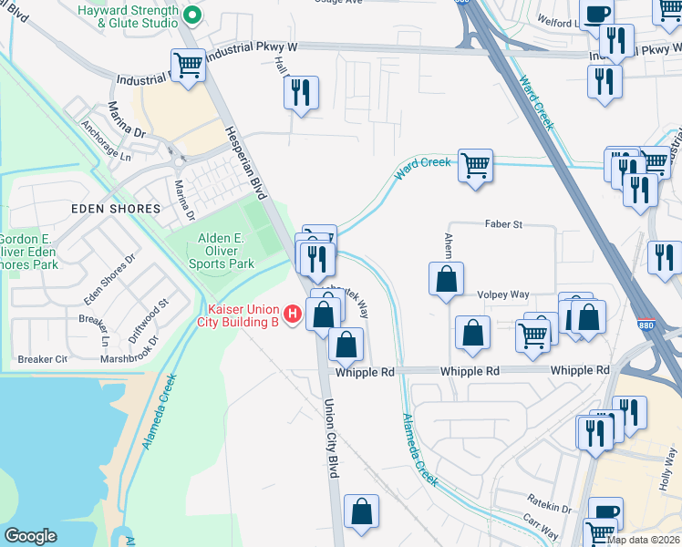map of restaurants, bars, coffee shops, grocery stores, and more near 29300 Kohoutek Way in Union City