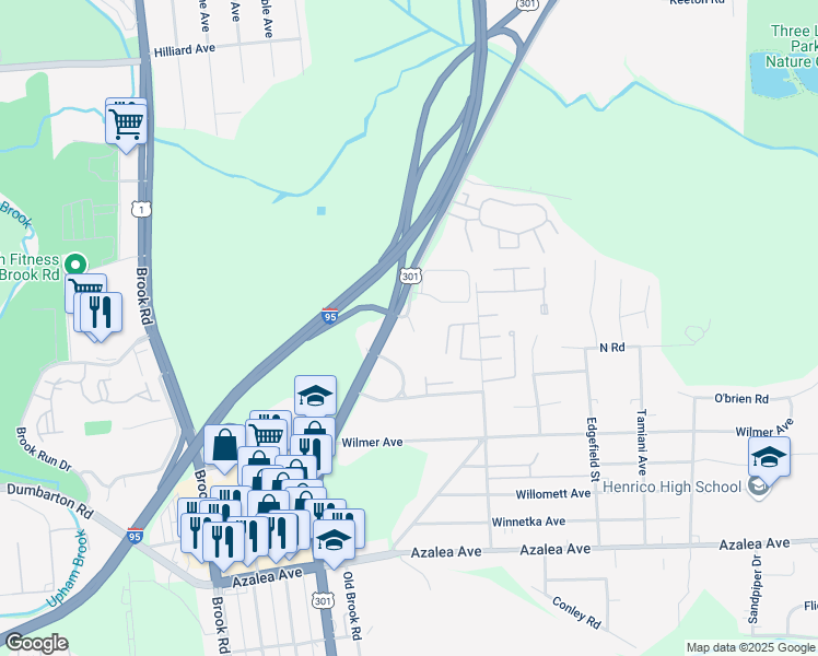 map of restaurants, bars, coffee shops, grocery stores, and more near 5609 Chamberlayne Road in Richmond