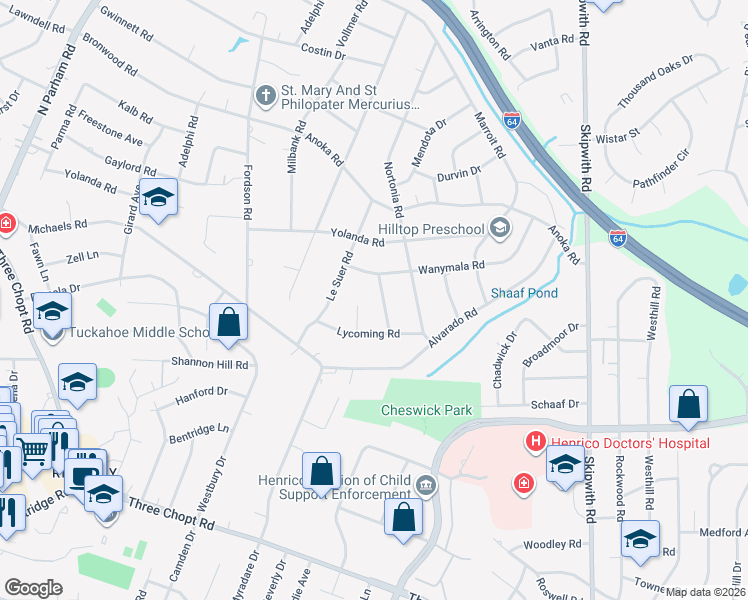 map of restaurants, bars, coffee shops, grocery stores, and more near 1806 Vincennes Road in Richmond