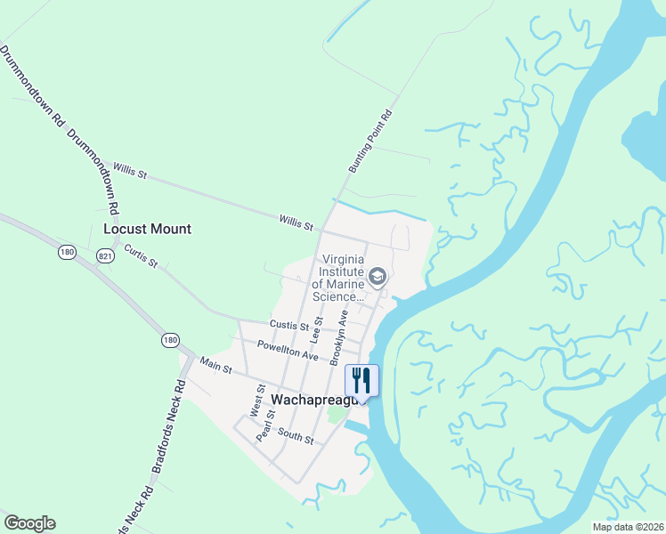 map of restaurants, bars, coffee shops, grocery stores, and more near Liberty Street in Melfa