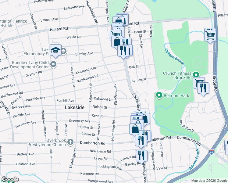 map of restaurants, bars, coffee shops, grocery stores, and more near 2213 Martin Avenue in Richmond