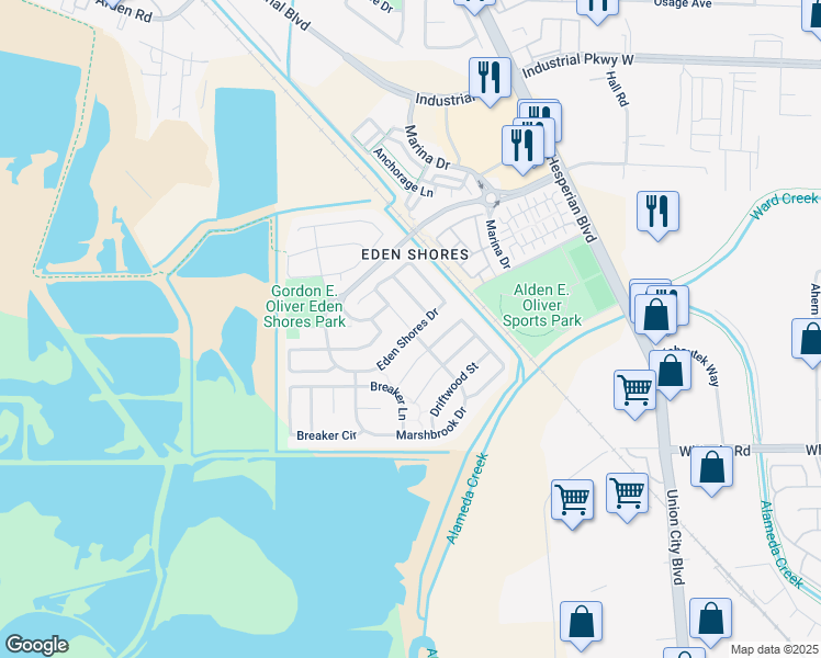 map of restaurants, bars, coffee shops, grocery stores, and more near 29028 Tern Place in Hayward