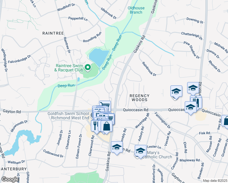 map of restaurants, bars, coffee shops, grocery stores, and more near 1555 Heritage Hill Drive in Henrico