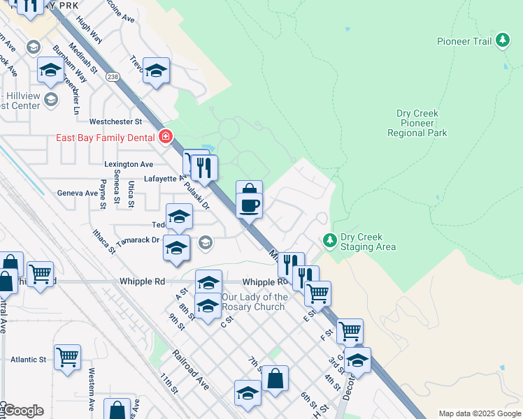 map of restaurants, bars, coffee shops, grocery stores, and more near 519 Tamarack Drive in Union City