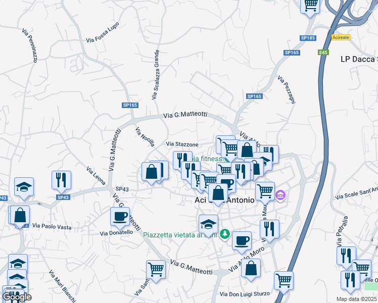 map of restaurants, bars, coffee shops, grocery stores, and more near 29 Via Stazzone in Aci Sant'Antonio