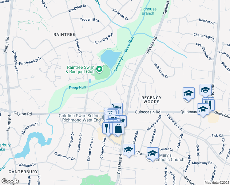 map of restaurants, bars, coffee shops, grocery stores, and more near 1556 United Court in Richmond
