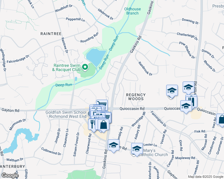 map of restaurants, bars, coffee shops, grocery stores, and more near 1561 Heritage Hill Drive in Richmond