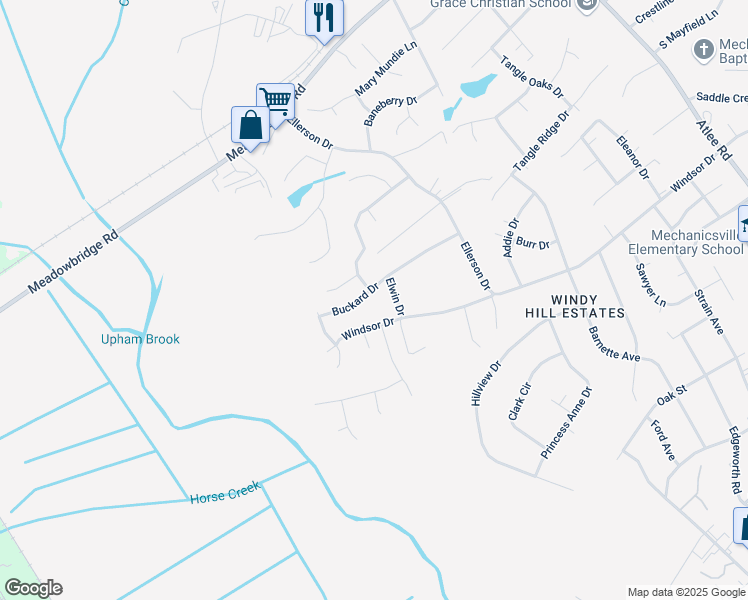 map of restaurants, bars, coffee shops, grocery stores, and more near 8365 Buckard Drive in Mechanicsville