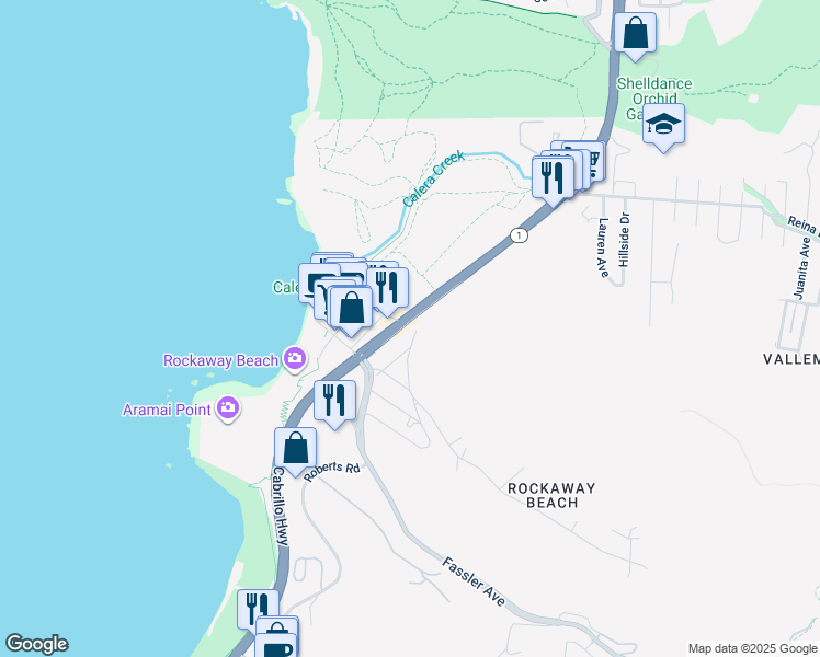 map of restaurants, bars, coffee shops, grocery stores, and more near 403 Donaldson Avenue in Pacifica