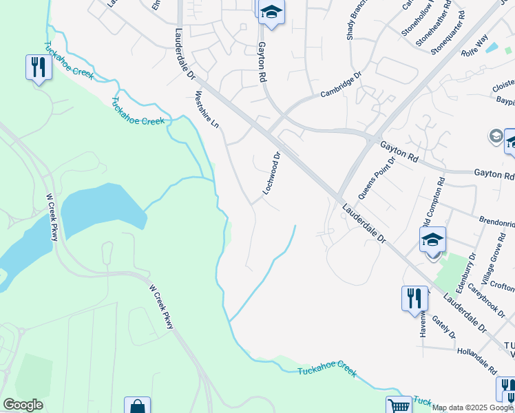 map of restaurants, bars, coffee shops, grocery stores, and more near 1501 Lochwood Drive in Henrico