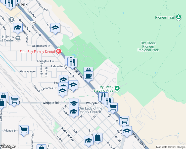 map of restaurants, bars, coffee shops, grocery stores, and more near 519 Tamarack Drive in Union City