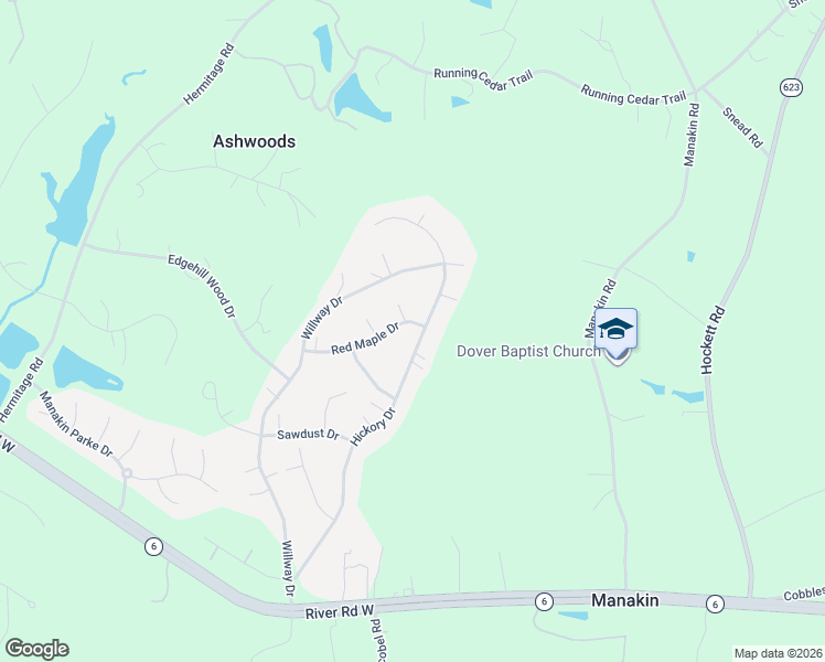 map of restaurants, bars, coffee shops, grocery stores, and more near 409 Hickory Drive in Manakin-Sabot